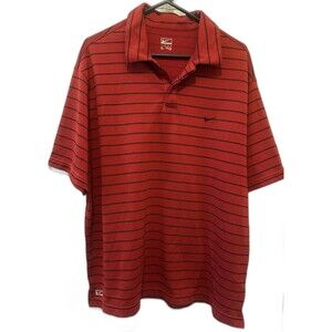 Nike Men’s Polo Shirt Red and Black Striped Short Sleeve Shirt Size XL